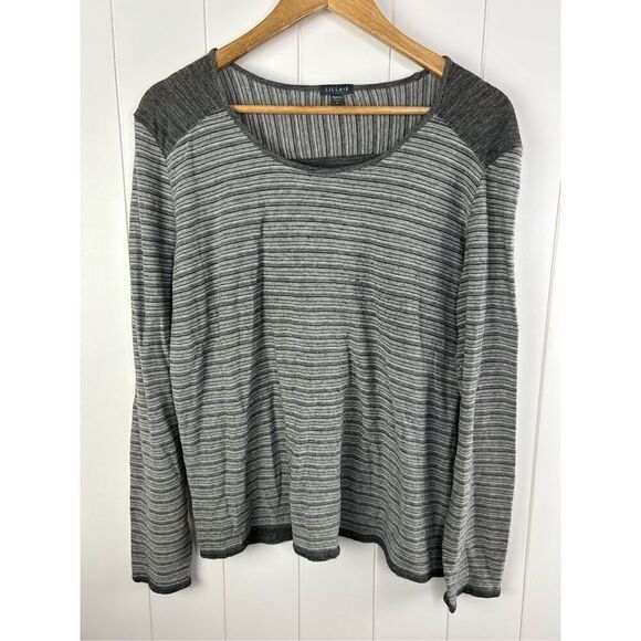 Lilla P Long Sleeve Striped Gray Round Neck Cotton Blend Top‎ Size L - Picture 1 of 7